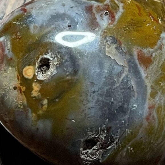 Ocean Jasper palm stone crystal natural druzy orbicular orbs red jelly white yel - Picture 7 of 14